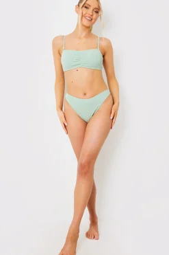 Crinkle Ruched Front Bandeau Bikini Top