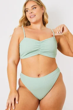 Crinkle Ruched Front Bandeau Bikini Top