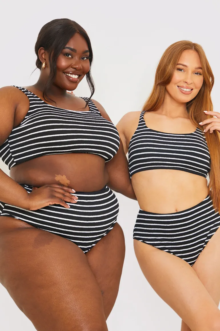 Crinkle Square Neck Stripe Bikini Top