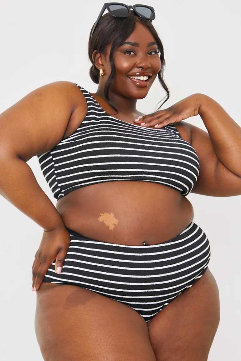 Crinkle Square Neck Stripe Bikini Top