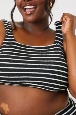 Crinkle Square Neck Stripe Bikini Top