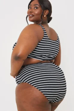 Crinkle Square Neck Stripe Bikini Top