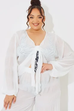 Crinkle Tie Front Blouse
