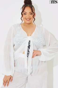 Crinkle Tie Front Blouse
