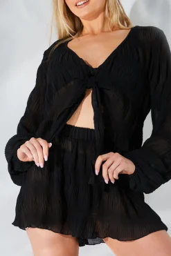 Crinkle Tie Front Blouse