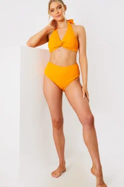 Crinkle Twist Front Halter Neck Bikini Top