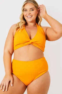 Crinkle Twist Front Halter Neck Bikini Top