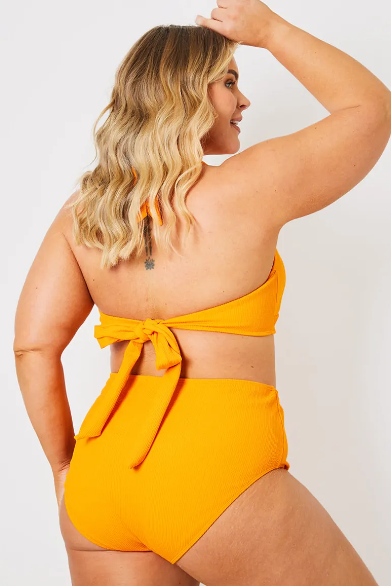Crinkle Twist Front Halter Neck Bikini Top
