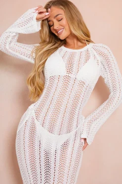 Crochet Flare Sleeve Midaxi Dress