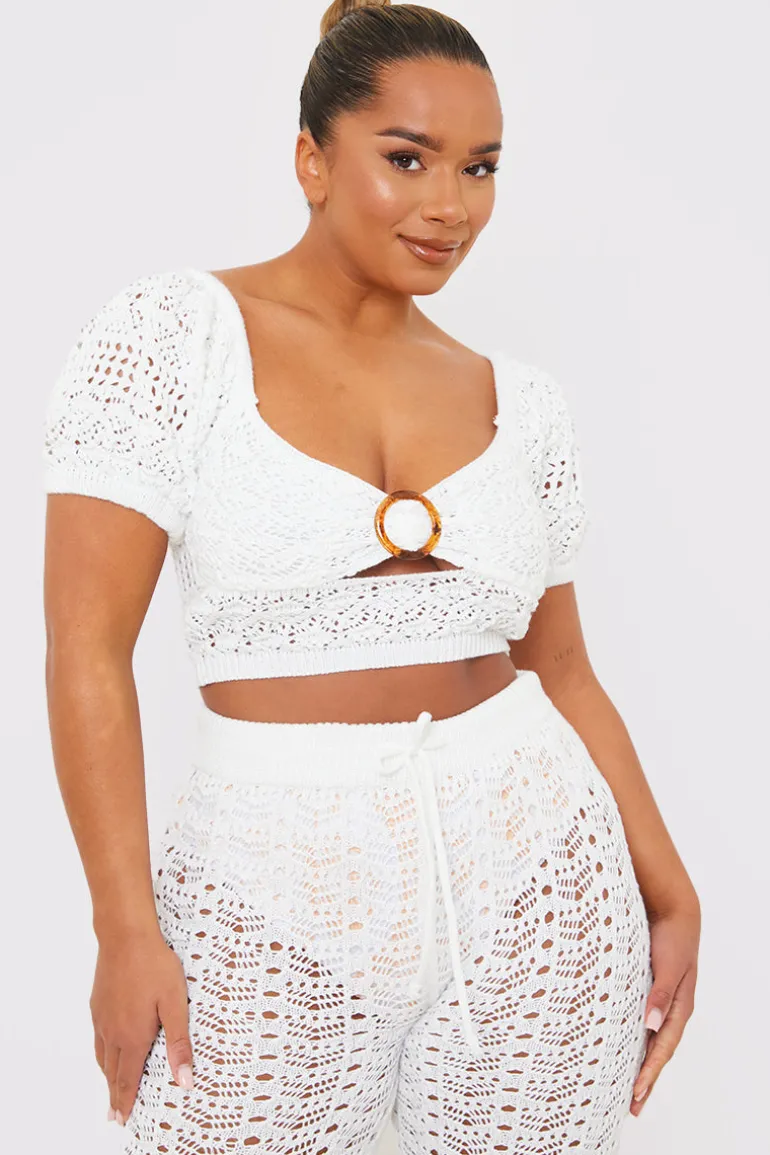 Crochet Puff Sleeve Crop Top