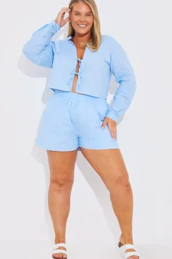 Cropped Tie Front Linen Look Co-Ord Shirt