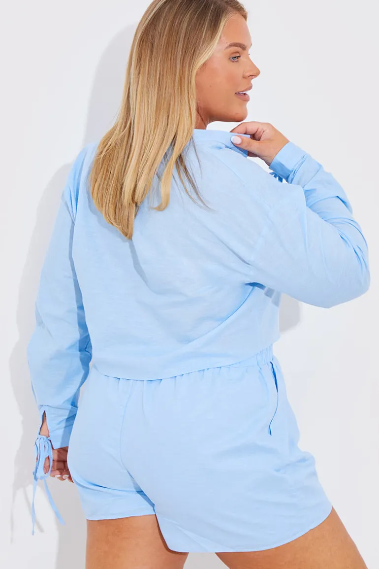 Cropped Tie Front Linen Look Co-Ord Shirt