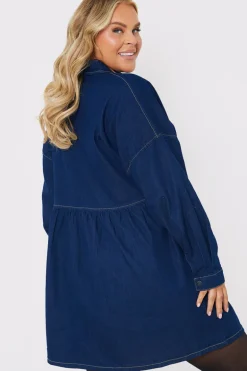 Dark Wash Denim Mini Smock Shirt Dress
