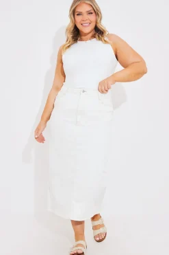Denim Back Split Midi Skirt