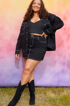 Denim Skirt With Contrast Stitching Co ord