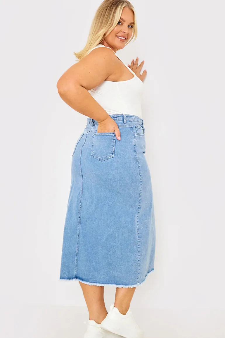 Denim Split Detail Midi Skirt