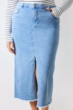 Denim Split Detail Midi Skirt