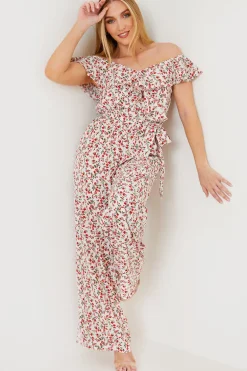 Ditsy Floral Print Wrap Bardot Jumpsuit