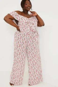 Ditsy Floral Print Wrap Bardot Jumpsuit