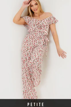 Ditsy Floral Print Wrap Bardot Jumpsuit
