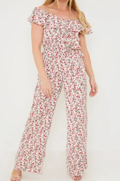 Ditsy Floral Print Wrap Bardot Jumpsuit