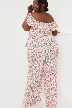 Ditsy Floral Print Wrap Bardot Jumpsuit