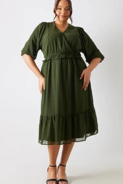 Dobby Chiffon Frill Detail Midi Dress