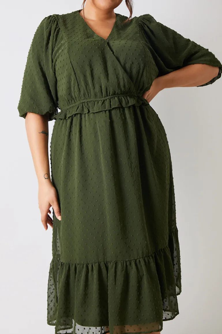 Dobby Chiffon Frill Detail Midi Dress