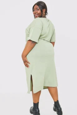 DRAWSTRING WAIST SPLIT HEM TSHIRT DRESS