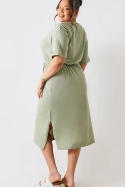 DRAWSTRING WAIST SPLIT HEM TSHIRT DRESS