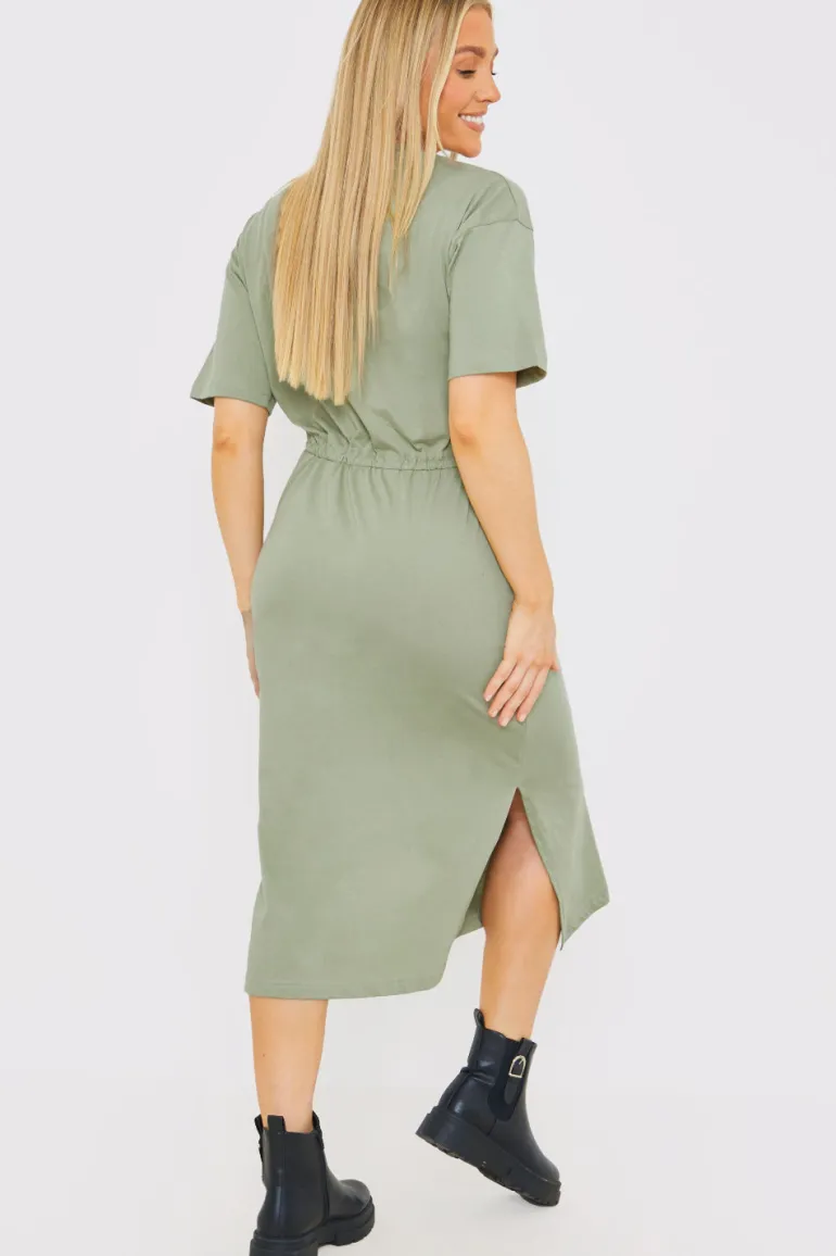 DRAWSTRING WAIST SPLIT HEM TSHIRT DRESS