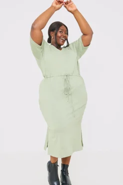 DRAWSTRING WAIST SPLIT HEM TSHIRT DRESS
