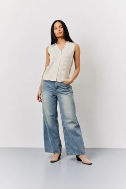 Ecru Ribbed Button Up Knitted Waistcoat