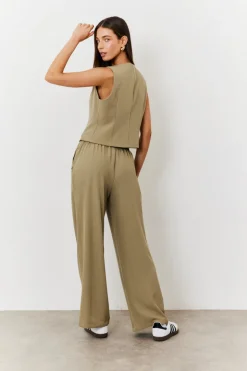 Elasticated Mid Rise Wide Leg Trouser