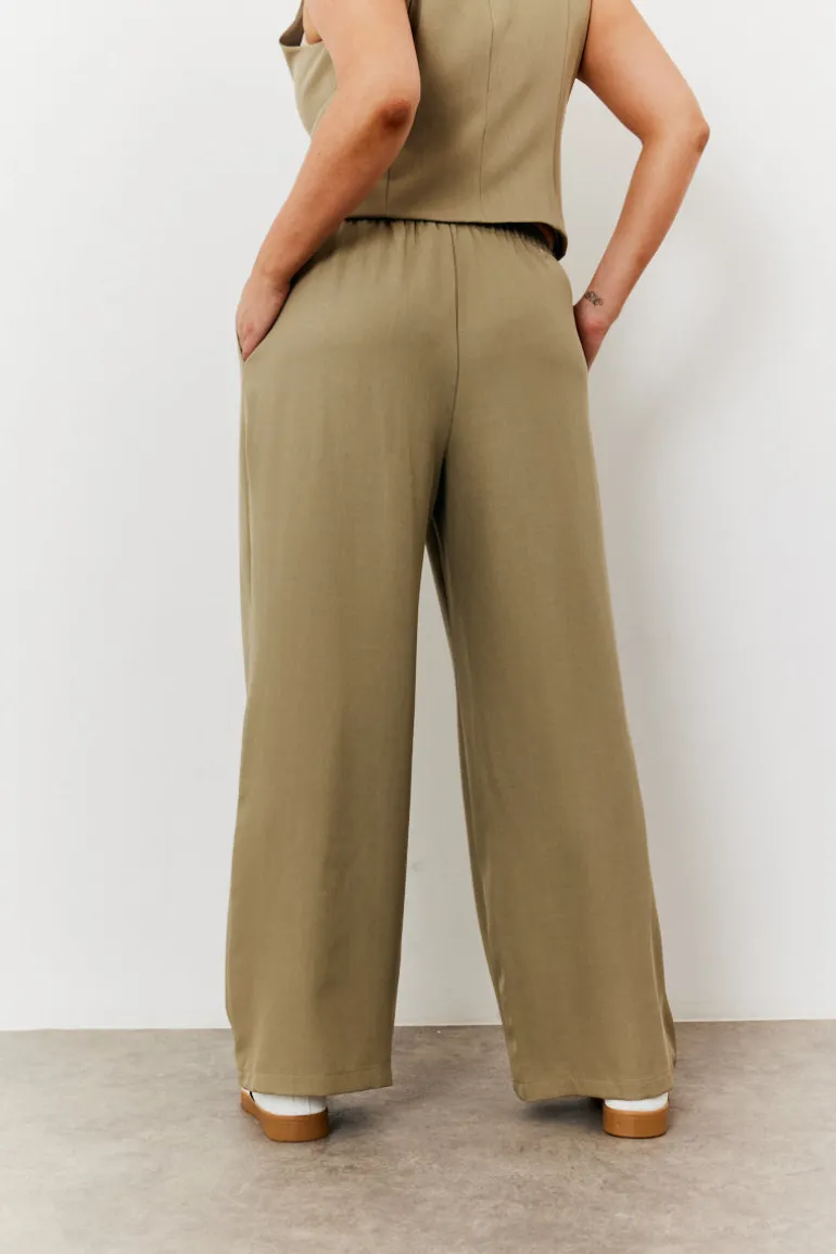 Elasticated Mid Rise Wide Leg Trouser
