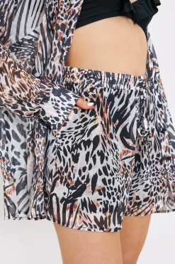 Elasticated Waist Leopard Print Co-Ord Beach Short