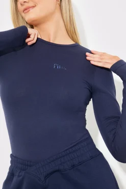 Embroidered Jersey Long Sleeve Crew Neck Top