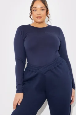 Embroidered Jersey Long Sleeve Crew Neck Top