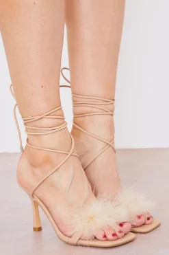 Faux Fur Detail Strappy Heel