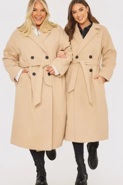 Faux Wool Belted Longline Coat