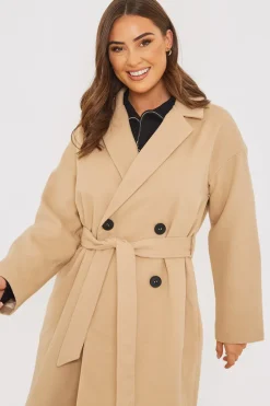 Faux Wool Belted Longline Coat