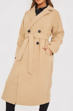 Faux Wool Belted Longline Coat