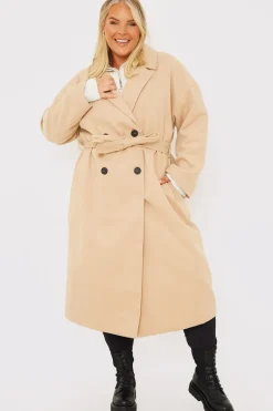 Faux Wool Belted Longline Coat
