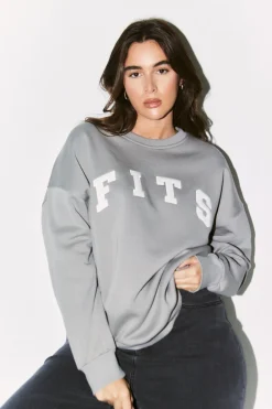 Fits Slogan Knitted Crew Neck Sweatshirt