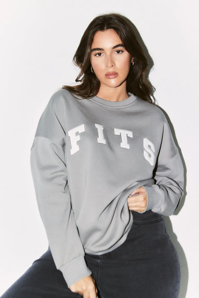 Fits Slogan Knitted Crew Neck Sweatshirt
