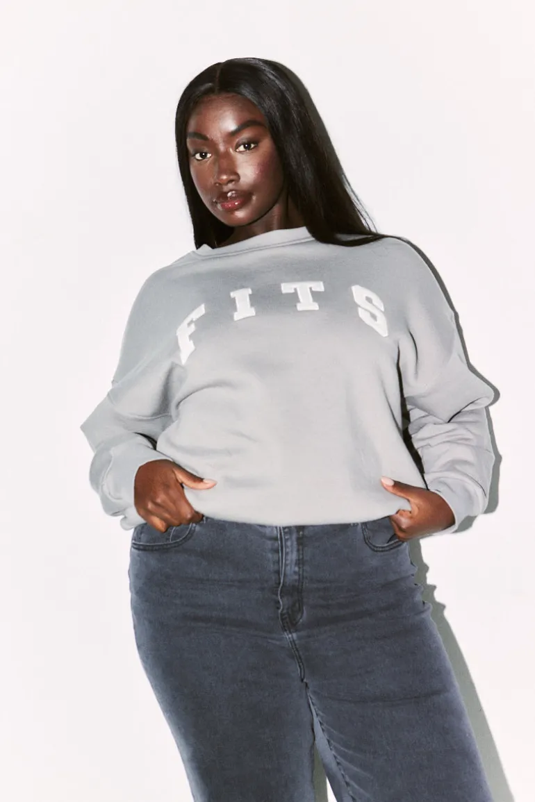 Fits Slogan Knitted Crew Neck Sweatshirt
