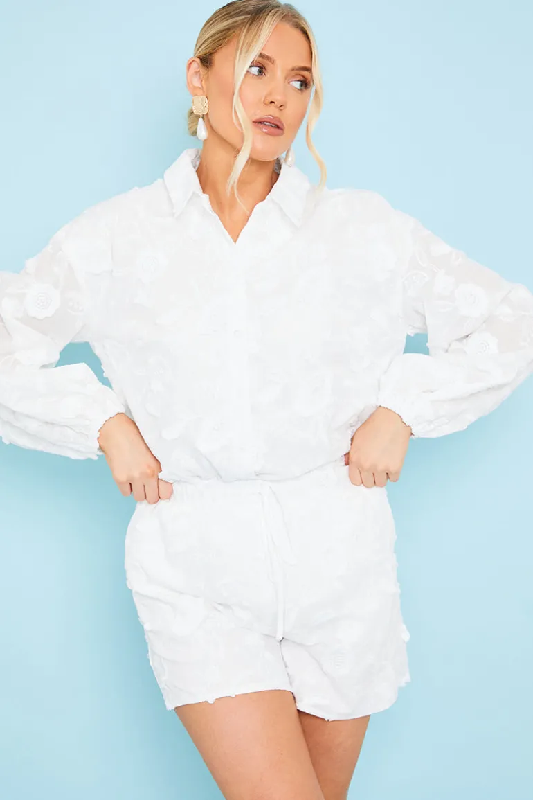 Floral Applique Drawstring Co-Ord Shorts