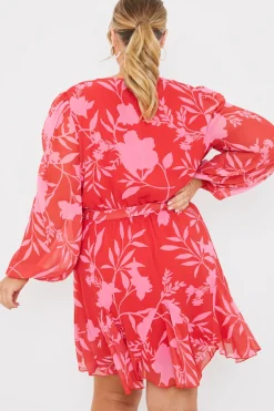 Floral Balloon Sleeve Godet Skater Mini Dress