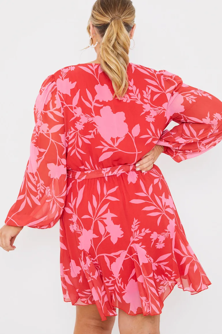 Floral Balloon Sleeve Godet Skater Mini Dress