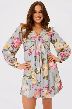 Floral Balloon Sleeve Ruched Bodice Playsuit